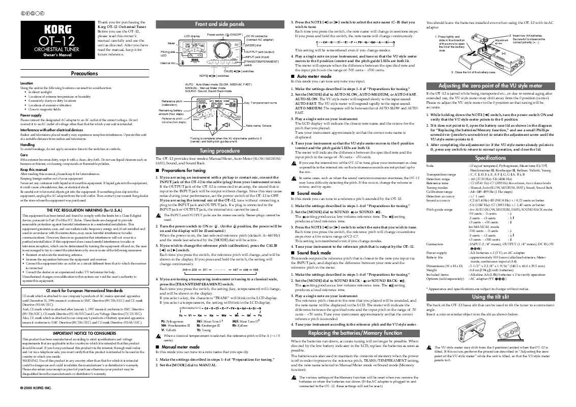 Mode d'emploi KORG OT12