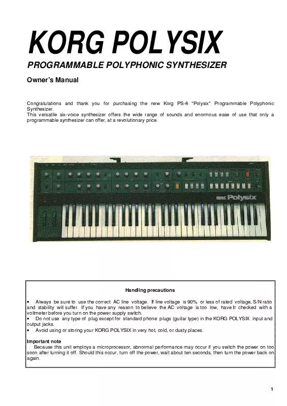 Mode d'emploi KORG POLYSIX