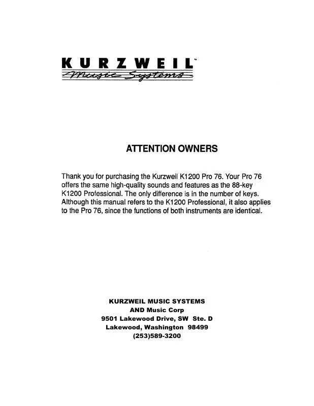 Mode d'emploi KURZWEIL K1200 PRO 76