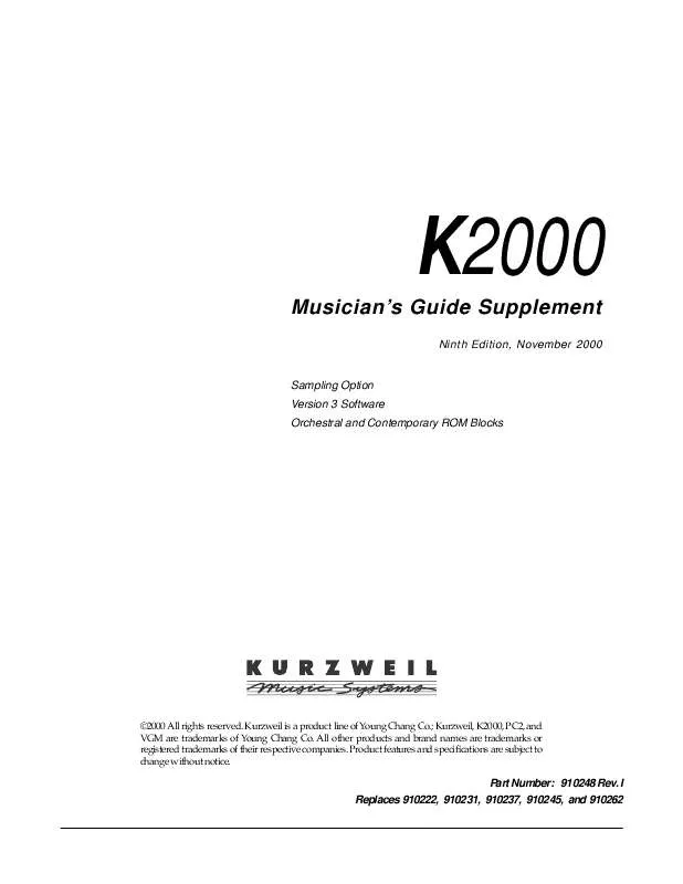 Mode d'emploi KURZWEIL K2000