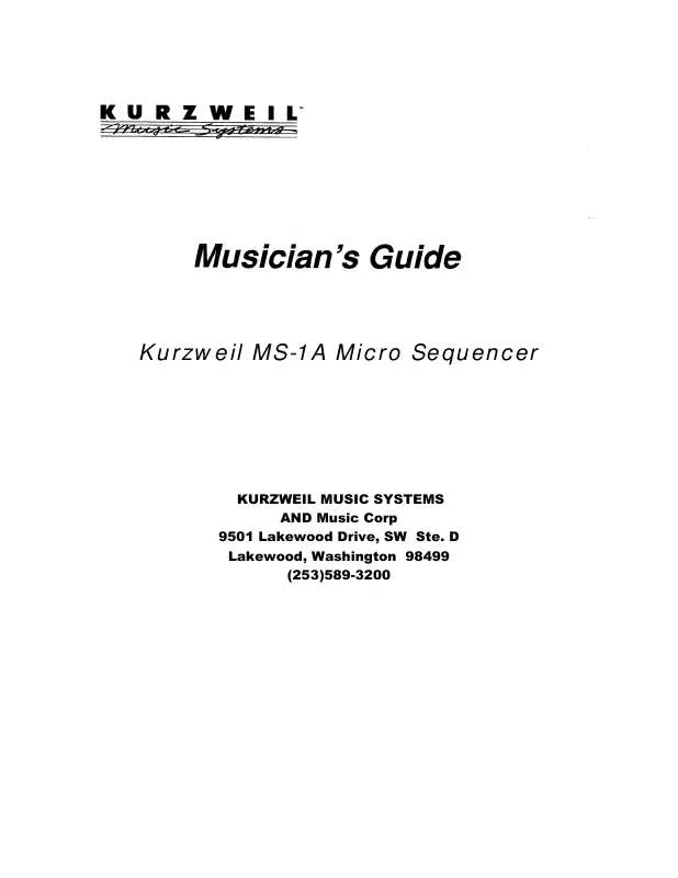 Mode d'emploi KURZWEIL MS-1A MICRO SEQUENCER