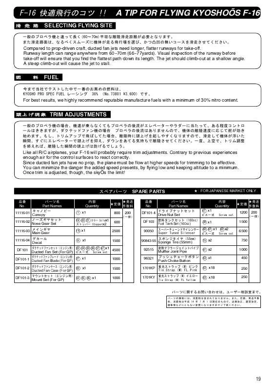 Mode d'emploi KYOSHO GP F16