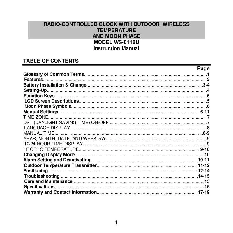 Mode d'emploi LA CROSS TECHNOLOGY WS-8118