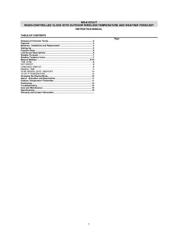 Mode d'emploi LA CROSS TECHNOLOGY WS-8157U-IT