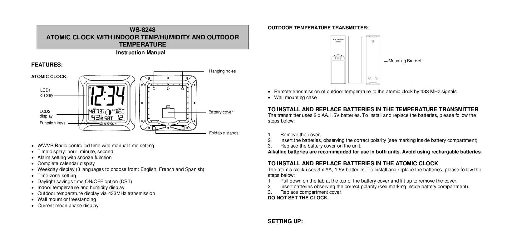 Mode d'emploi LA CROSS TECHNOLOGY WS-8248