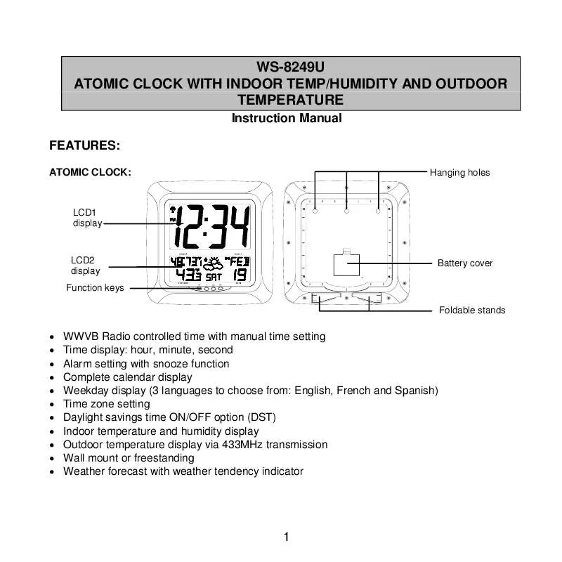 Mode d'emploi LA CROSS TECHNOLOGY WS-8249U