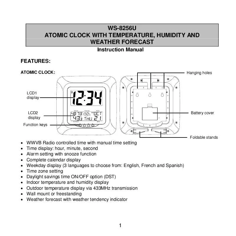 Mode d'emploi LA CROSS TECHNOLOGY WS-8256U