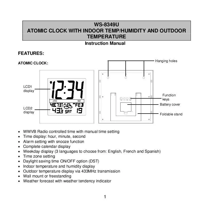 Mode d'emploi LA CROSS TECHNOLOGY WS-8349U