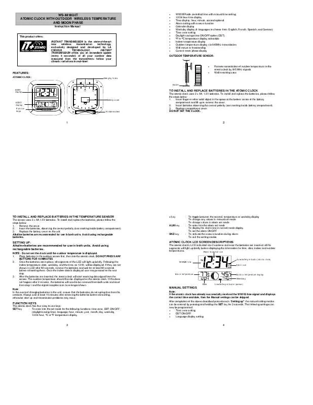 Mode d'emploi LA CROSS TECHNOLOGY WS-8418U-IT