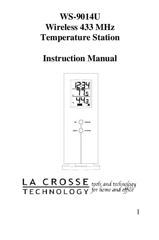 Mode d'emploi LA CROSS TECHNOLOGY WS-9014U