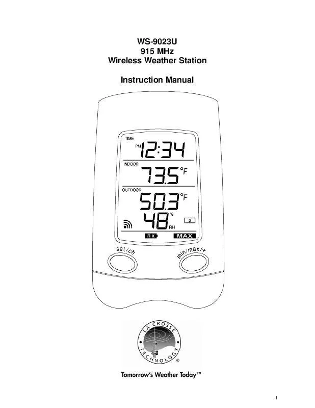 Mode d'emploi LA CROSS TECHNOLOGY WS-9023U