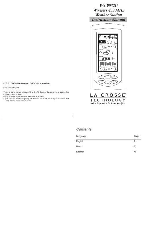 Mode d'emploi LA CROSS TECHNOLOGY WS-9032U