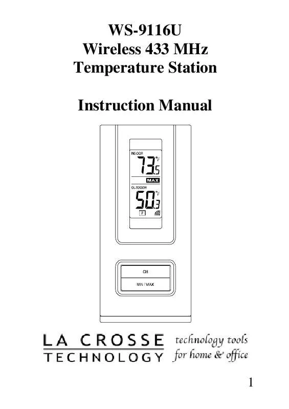 Mode d'emploi LA CROSS TECHNOLOGY WS-9116U