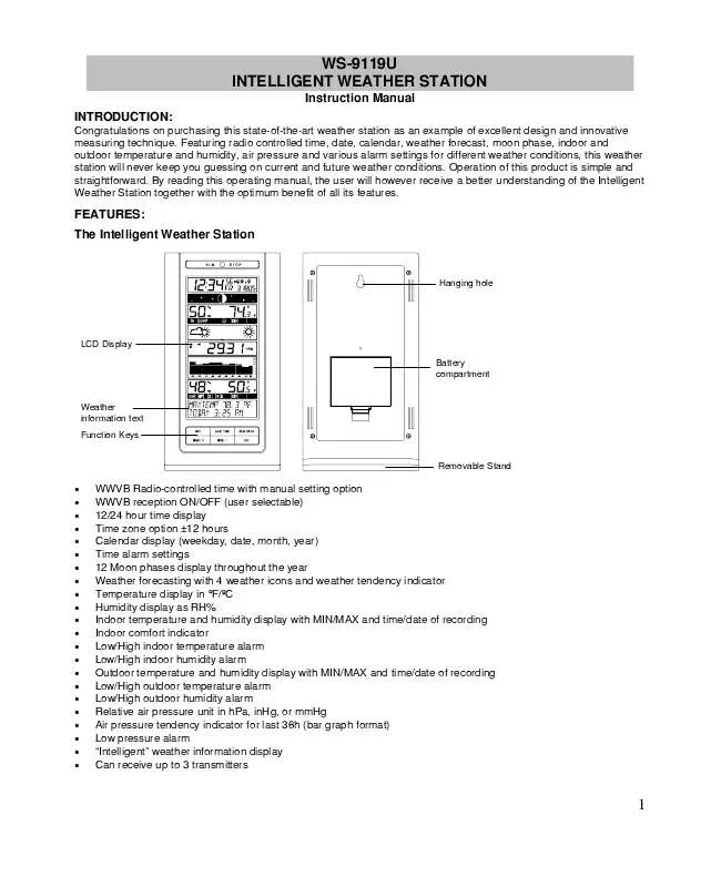 Mode d'emploi LA CROSS TECHNOLOGY WS-9119U