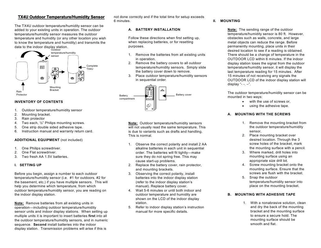 Mode d'emploi LA CROSSE TECHNOLOGY TX4