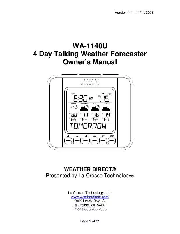 Mode d'emploi LA CROSSE TECHNOLOGY WA-1140U