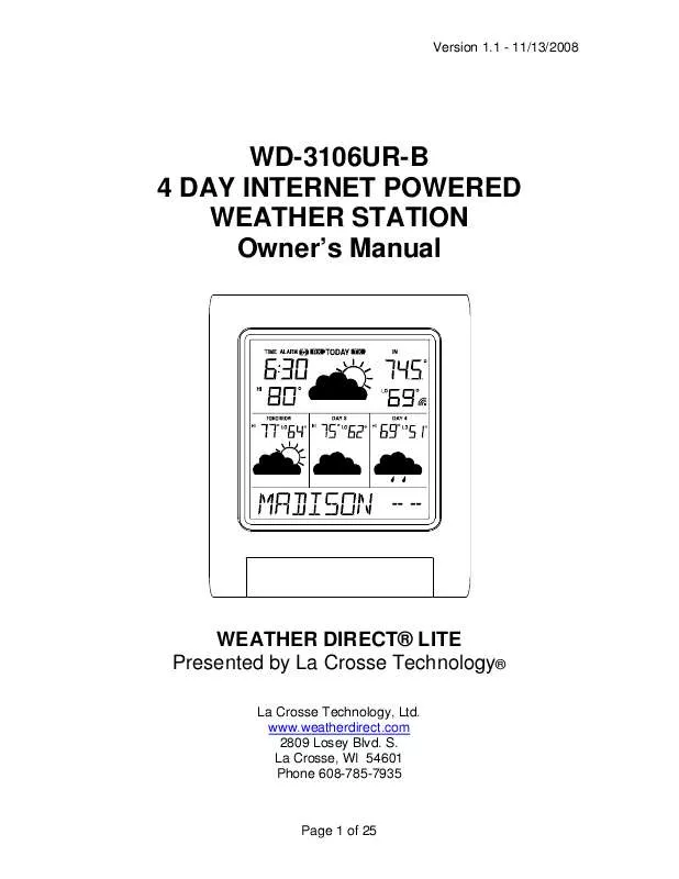 Mode d'emploi LA CROSSE TECHNOLOGY WD-3106UR-B