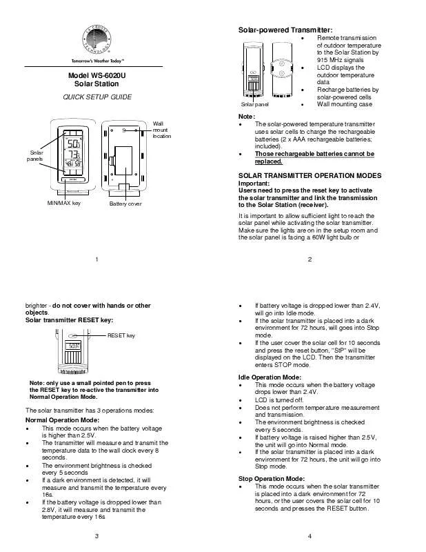 Mode d'emploi LA CROSSE TECHNOLOGY WS-6020U