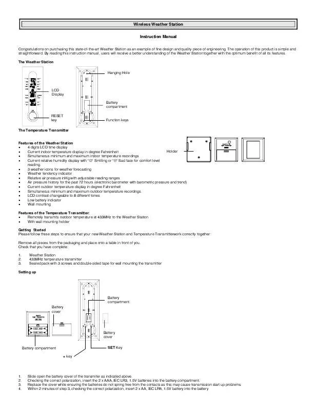 Mode d'emploi LA CROSSE TECHNOLOGY WS-7091UG