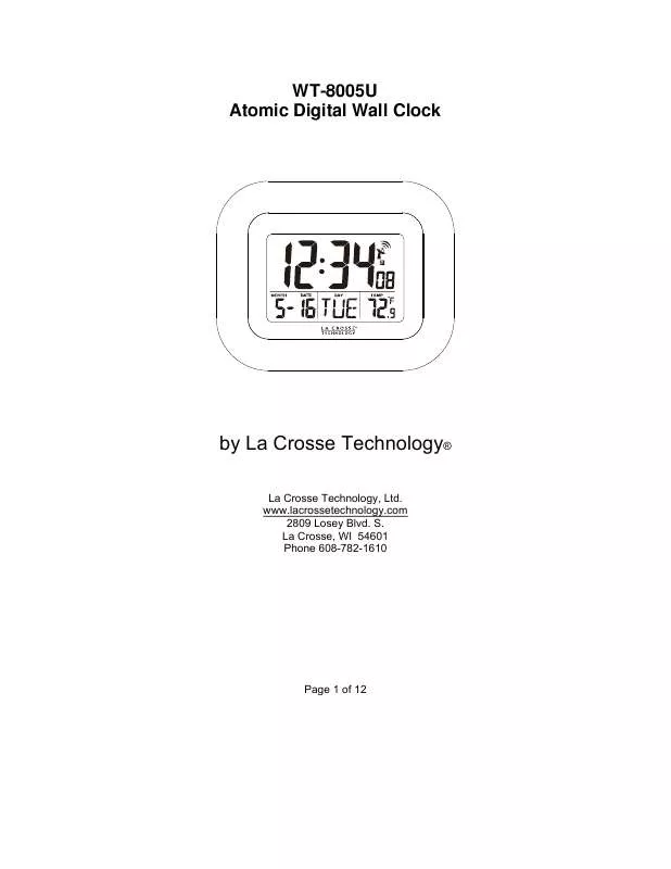 Mode d'emploi LA CROSSE TECHNOLOGY WS-8005U-S