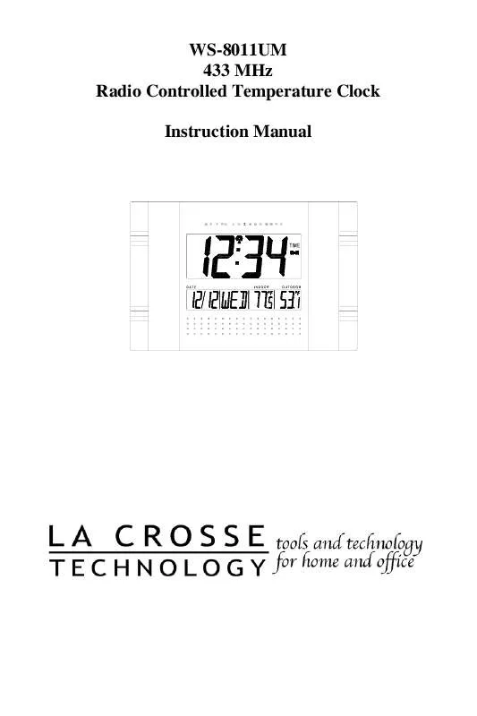 Mode d'emploi LA CROSSE TECHNOLOGY WS-8011UM-TWC