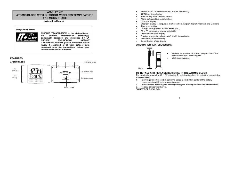 Mode d'emploi LA CROSSE TECHNOLOGY WS-8117U-IT-AL