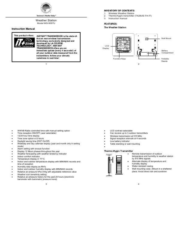 Mode d'emploi LA CROSSE TECHNOLOGY WS-9057U-IT-LC