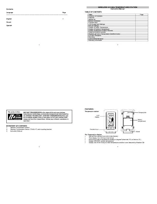 Mode d'emploi LA CROSSE TECHNOLOGY WS-9760U