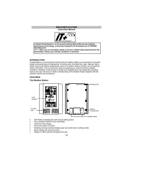 Mode d'emploi LA CROSSE TECHNOLOGY WS8035