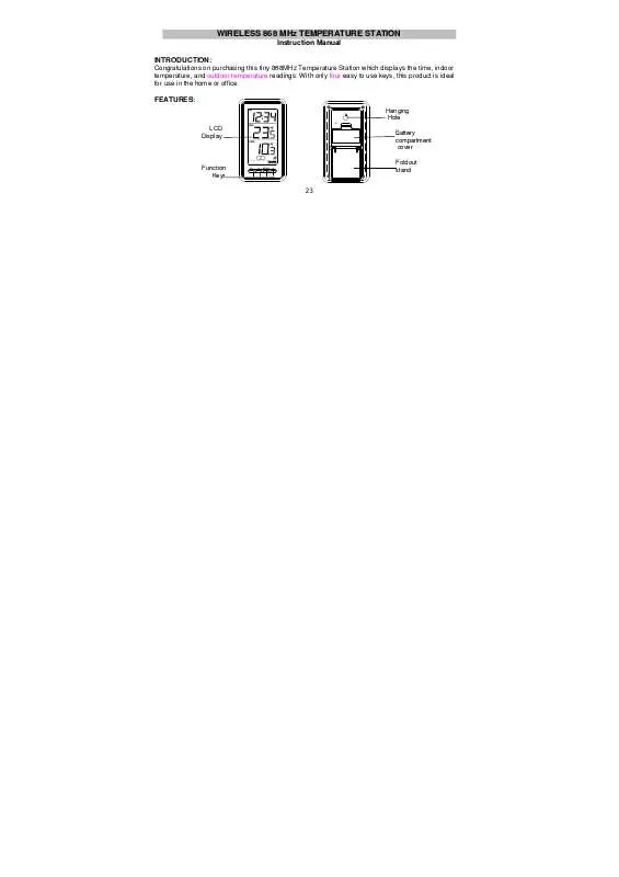 Mode d'emploi LA CROSSE TECHNOLOGY WS9160