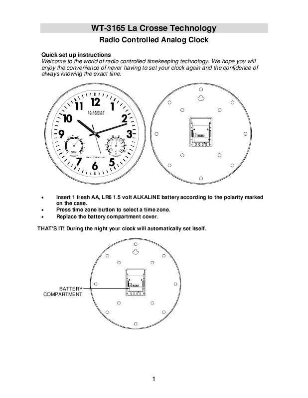 Mode d'emploi LA CROSSE TECHNOLOGY WT-3165BK