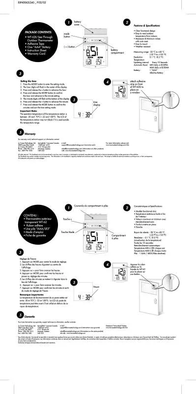 Mode d'emploi LA CROSSE TECHNOLOGY WT-62UC