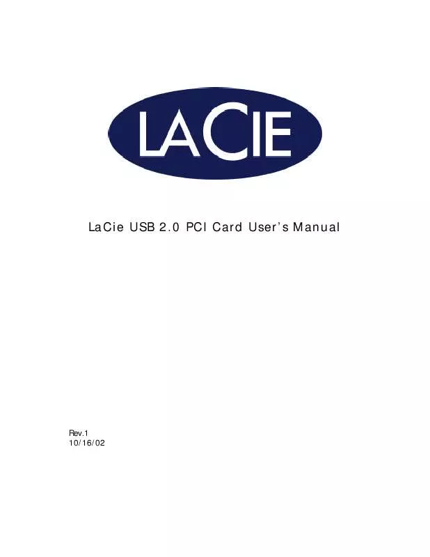Mode d'emploi LACIE USB 2.0 PCI CARD