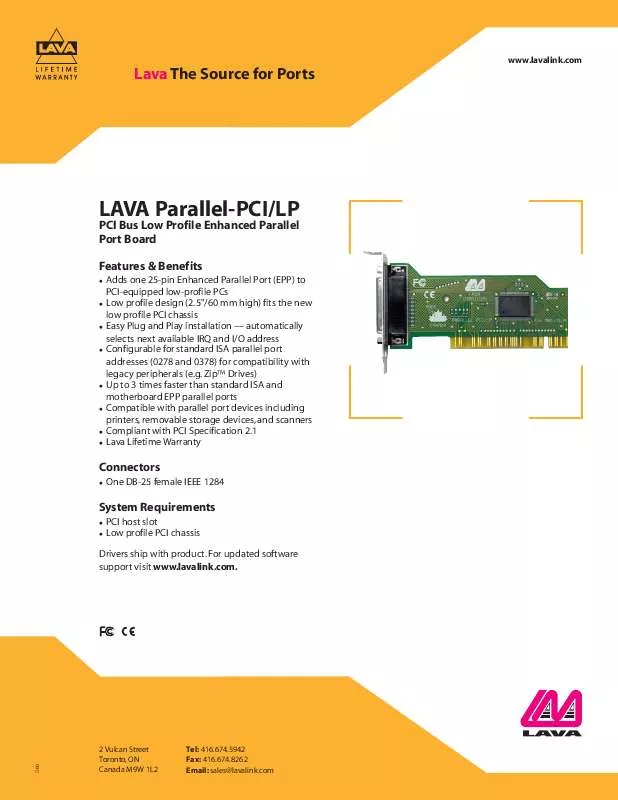 Mode d'emploi LAVA PARALLEL-PCI-LP