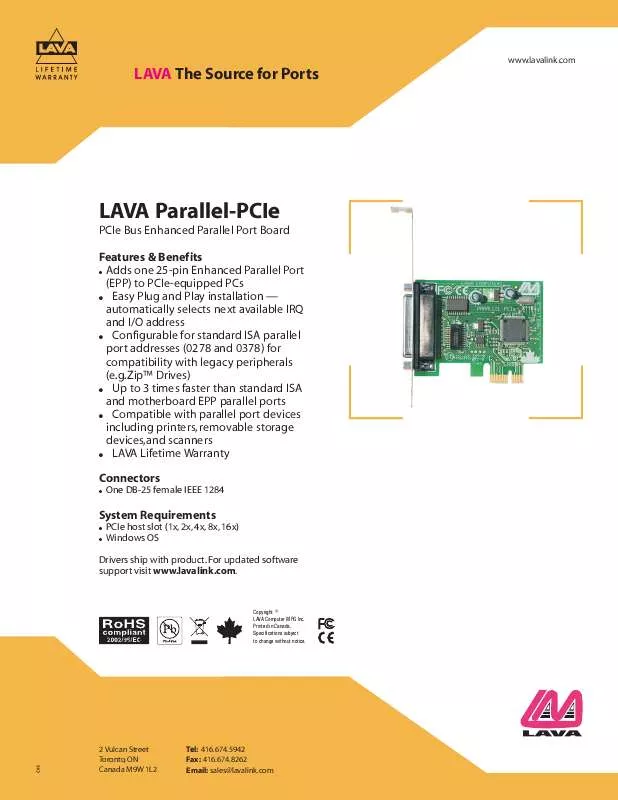 Mode d'emploi LAVA PARALLEL-PCIE