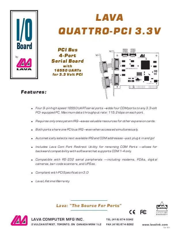 Mode d'emploi LAVA QUATTRO-PCI 3.3 V