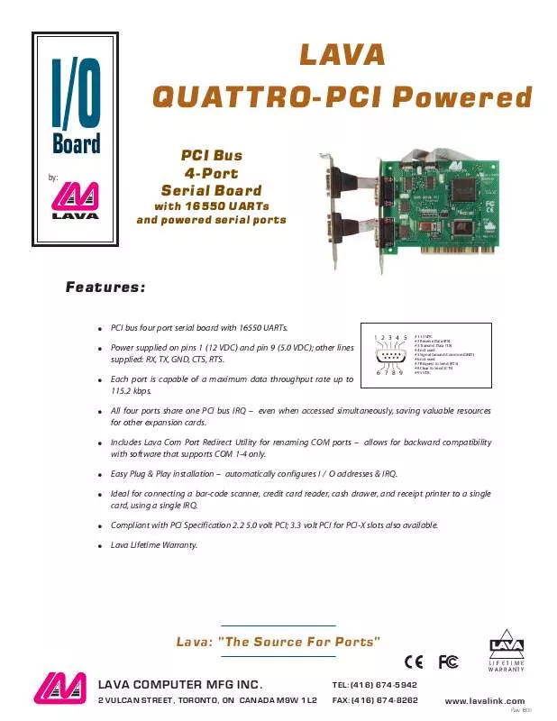 Mode d'emploi LAVA QUATTRO-PCI POWERED