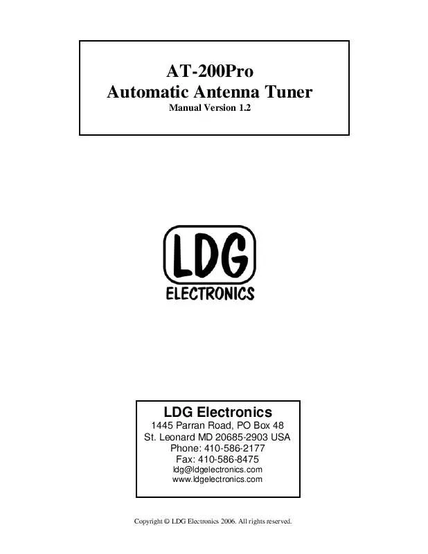 Mode d'emploi LDG ELECTRONICS AT-200PRO