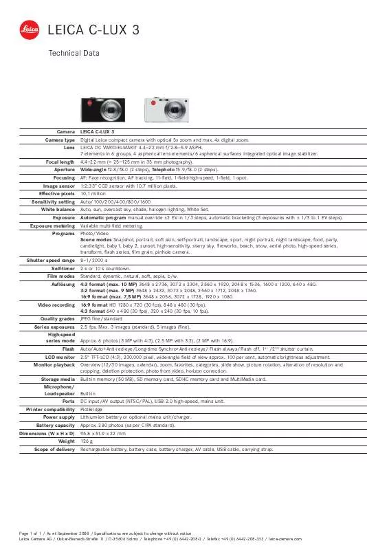 Mode d'emploi LEICA C-LUX 3