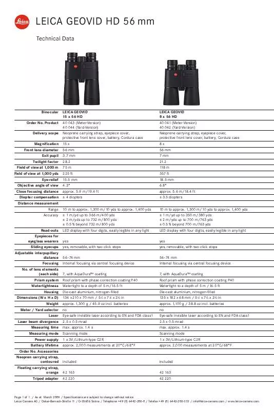 Mode d'emploi LEICA GEOVID 15X56 HD