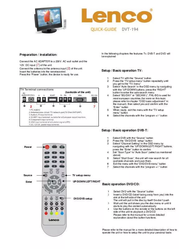 Mode d'emploi LENCO DVD-194