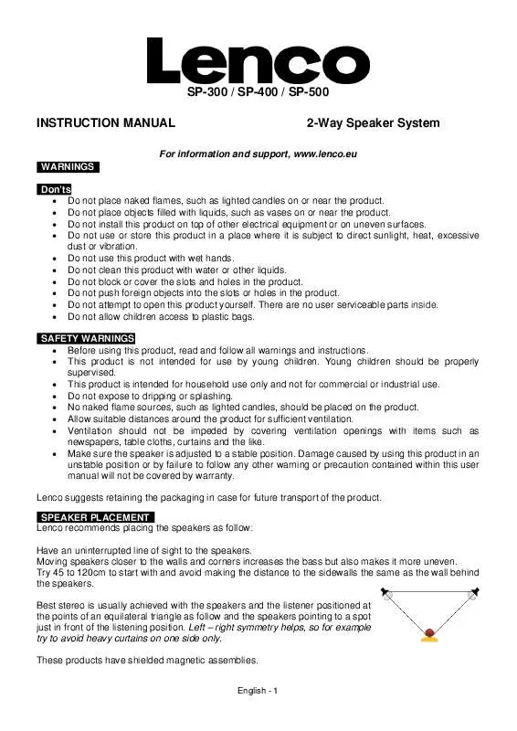 Mode d'emploi LENCO SP-400