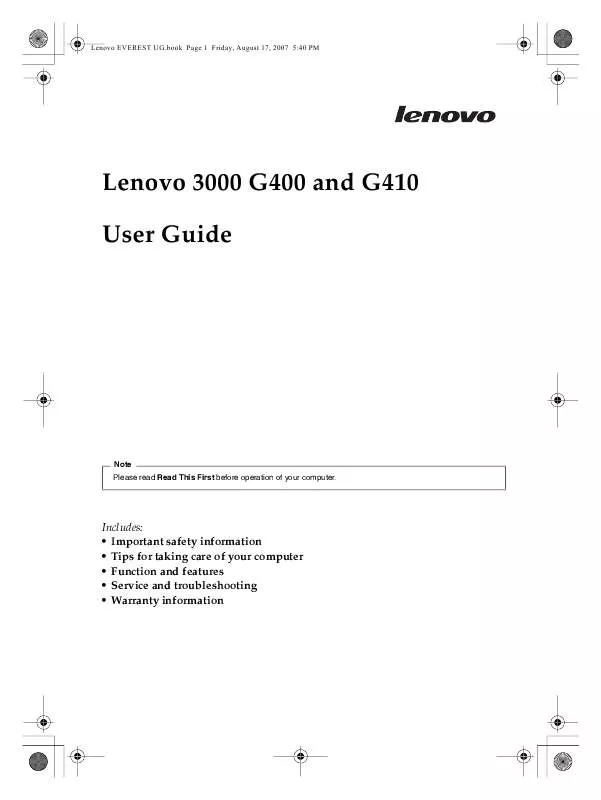 Mode d'emploi LENOVO 3000 G400