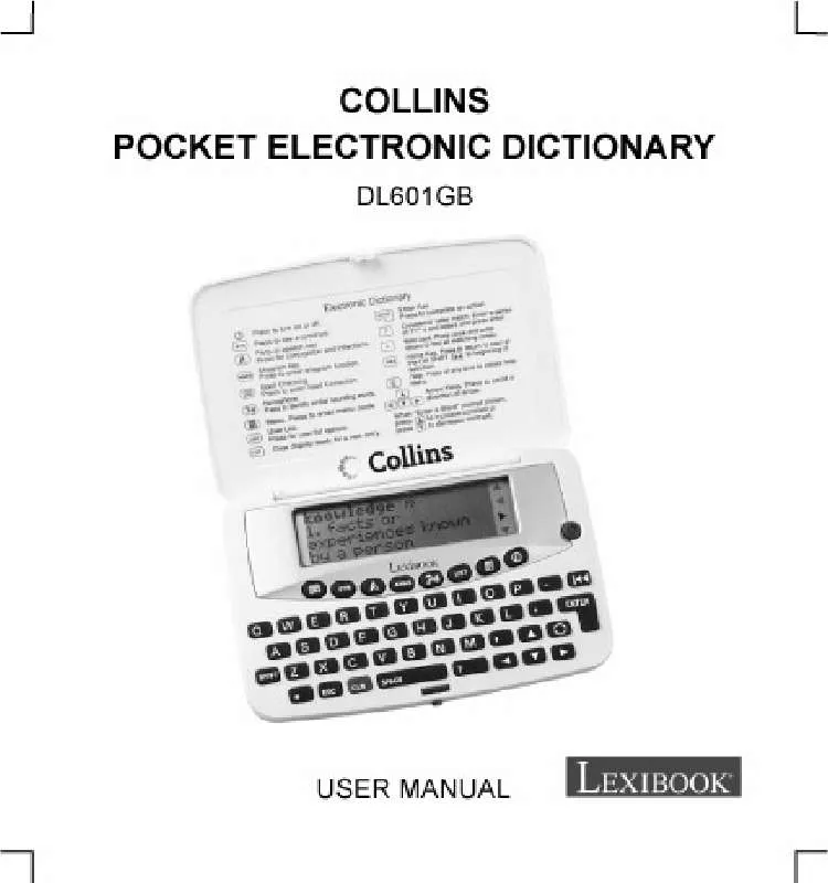 Mode d'emploi LEXIBOOK COLLINS POCKET ELECTRONIC DICTIONARY DL601