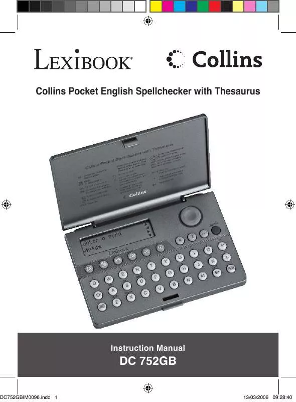 Mode d'emploi LEXIBOOK COLLINS POCKET ENGLISH SPELLCHECKER WITH THESAURUS