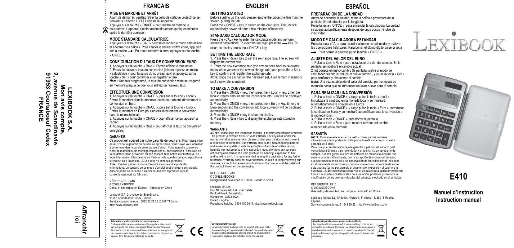 Mode d'emploi LEXIBOOK E410