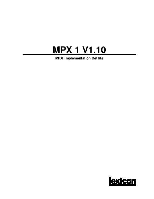 Mode d'emploi LEXICON MPX 1 V1.10