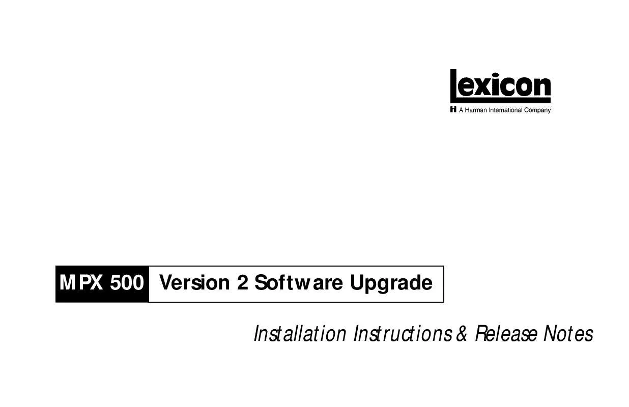 Mode d'emploi LEXICON MPX 500 V2