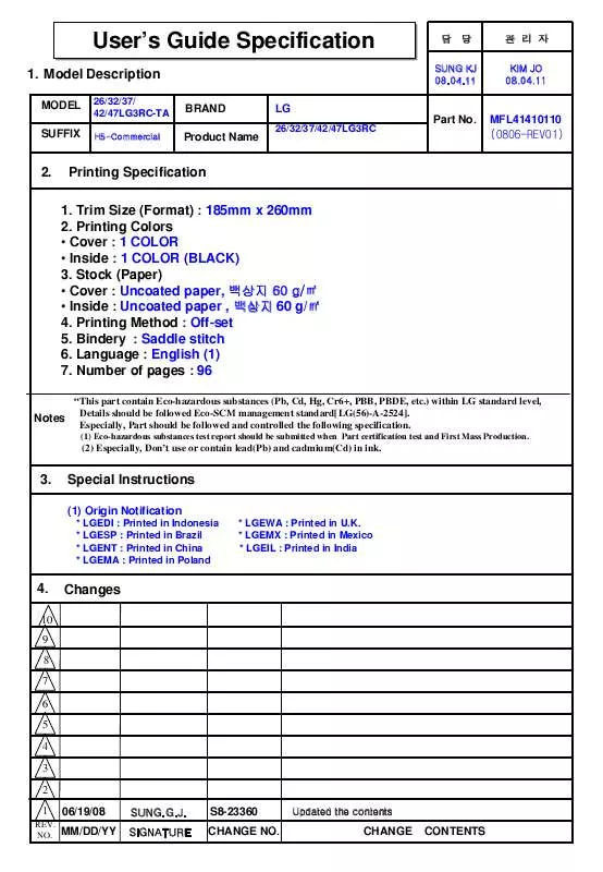 Mode d'emploi LG 26LG3RC-TA