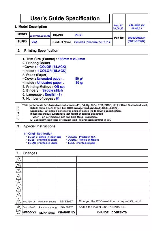 Mode d'emploi LG 32LC2DA